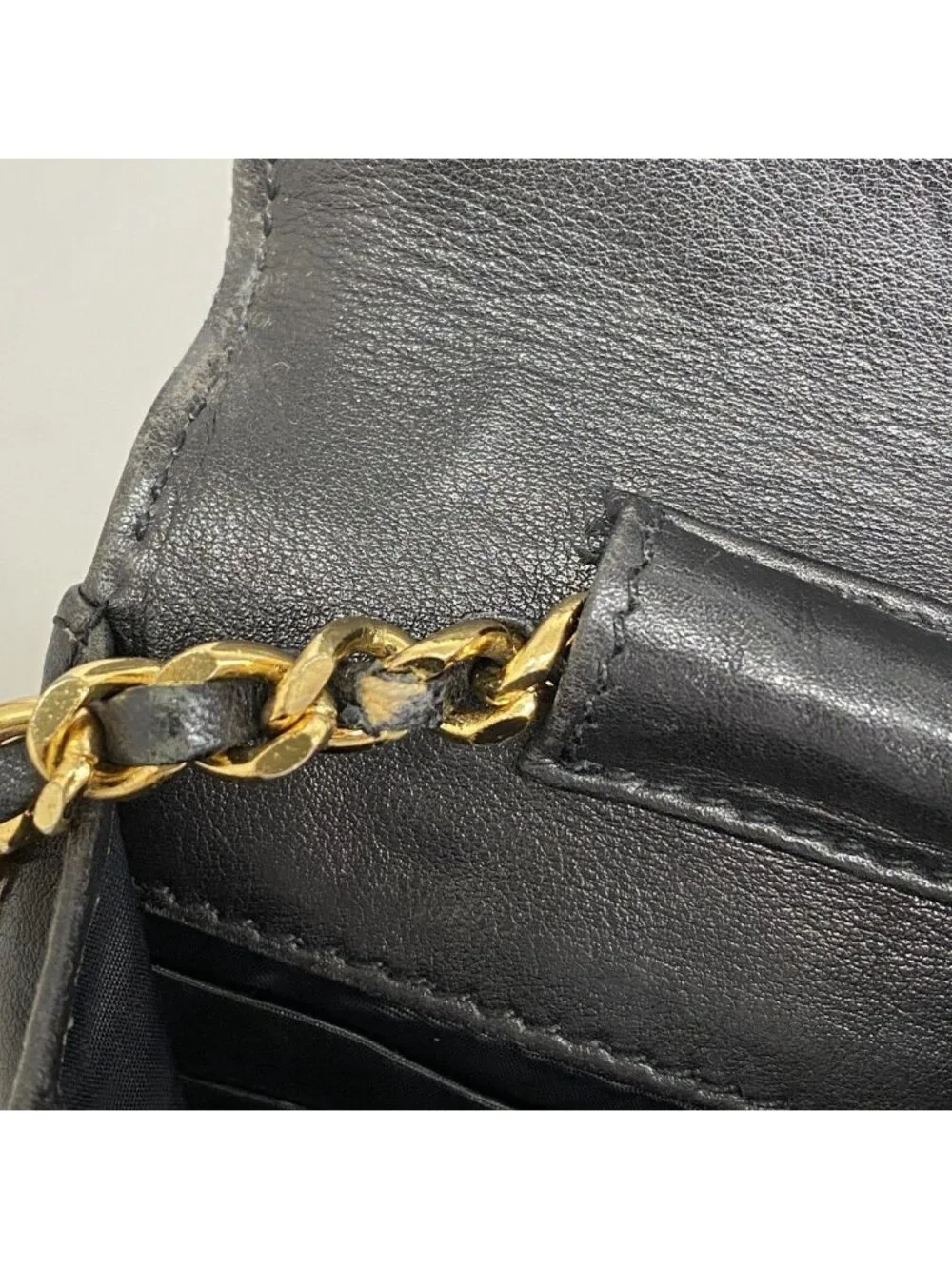 Chanel Shoulder Wallet Caviar Leather Black Gold